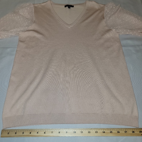 Adrianna Papell V-Neck Sweater Womens Medium Clip Dot Chiffon Sleeve Feminine - Picture 8 of 11